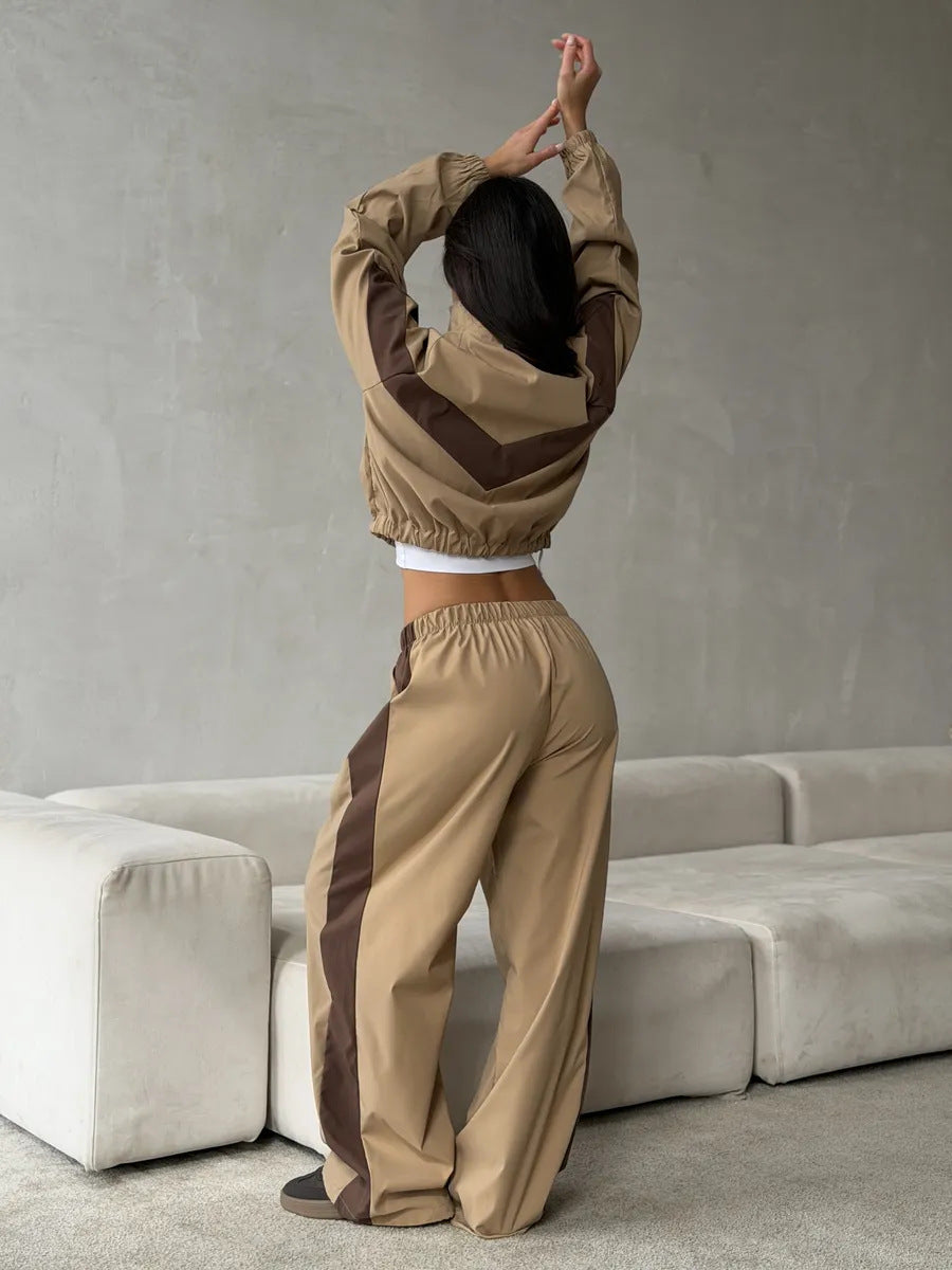 Women's Color Block Tracksuit Set Streetwear Jacket Pants