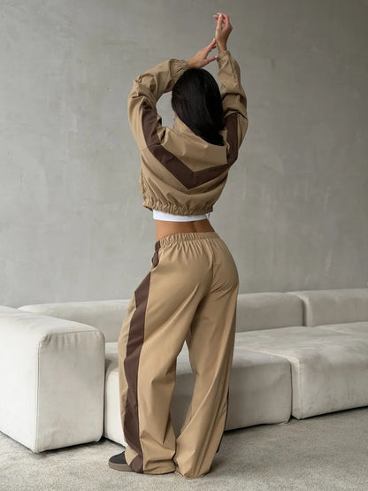 Women's Color Block Tracksuit Set Streetwear Jacket Pants