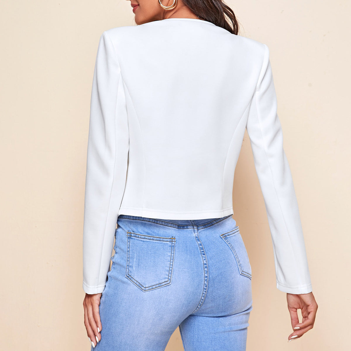 Women's Cropped Blazer Open Front Zip Pocket Jacket