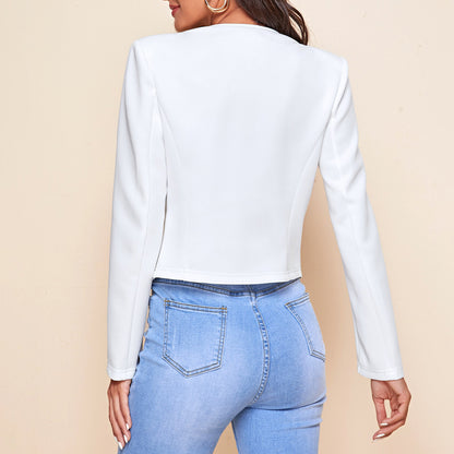 Women's Cropped Blazer Open Front Zip Pocket Jacket