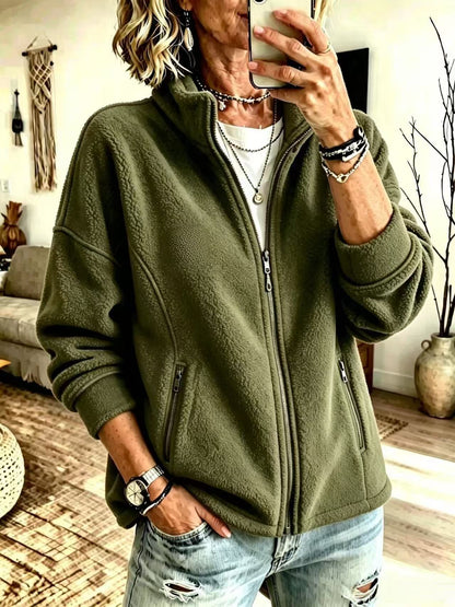 Women's Oversized Fleece Full Zip Jacket Stand Collar