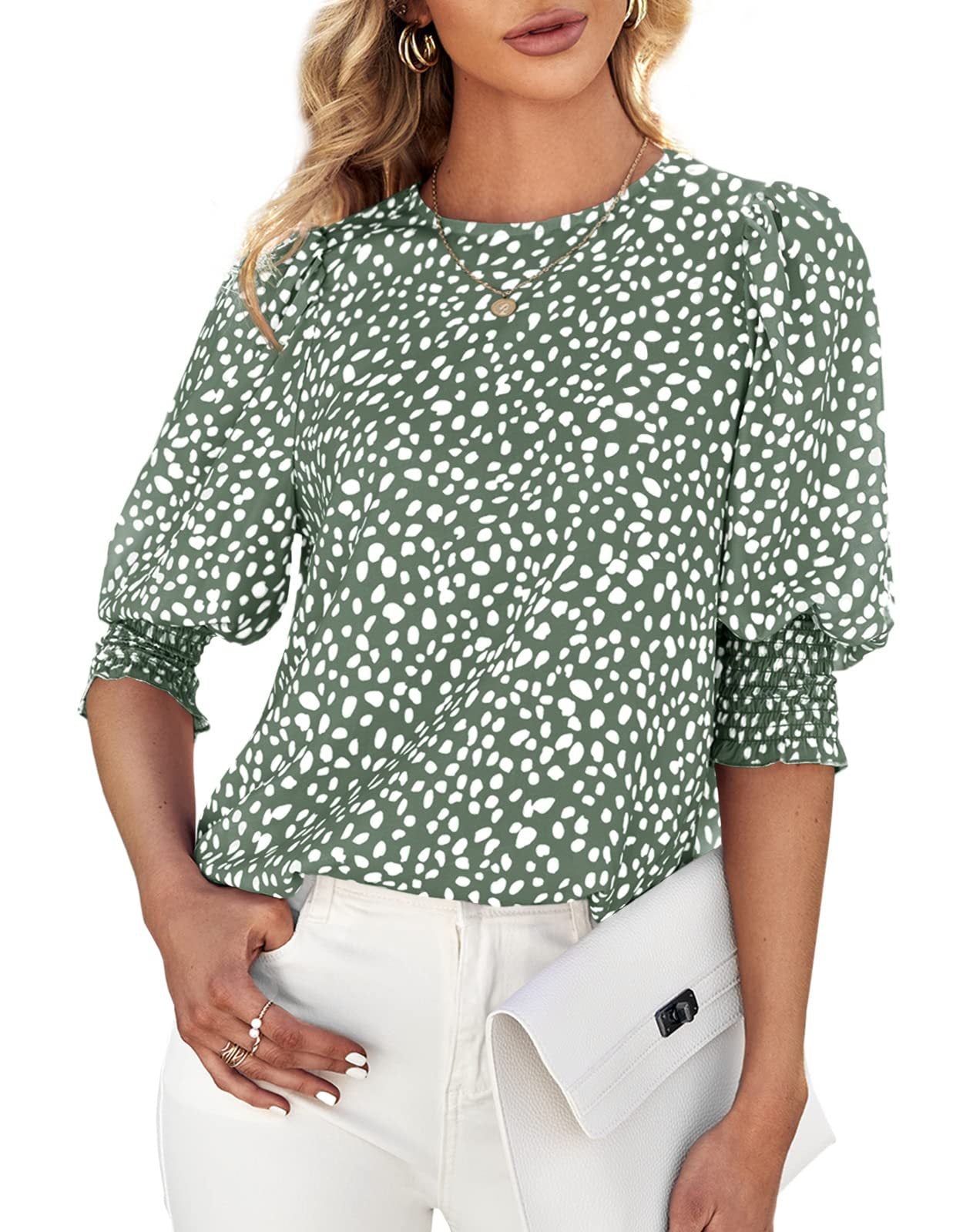 Loose Fit Printed Chiffon Short Sleeve Round Neck Shirt