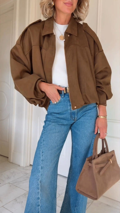 Women's Faux Suede Batwing Cropped Jacket