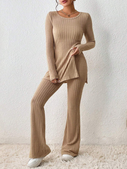Women's Ribbed Knit Slim Fit Two Piece Pants Set