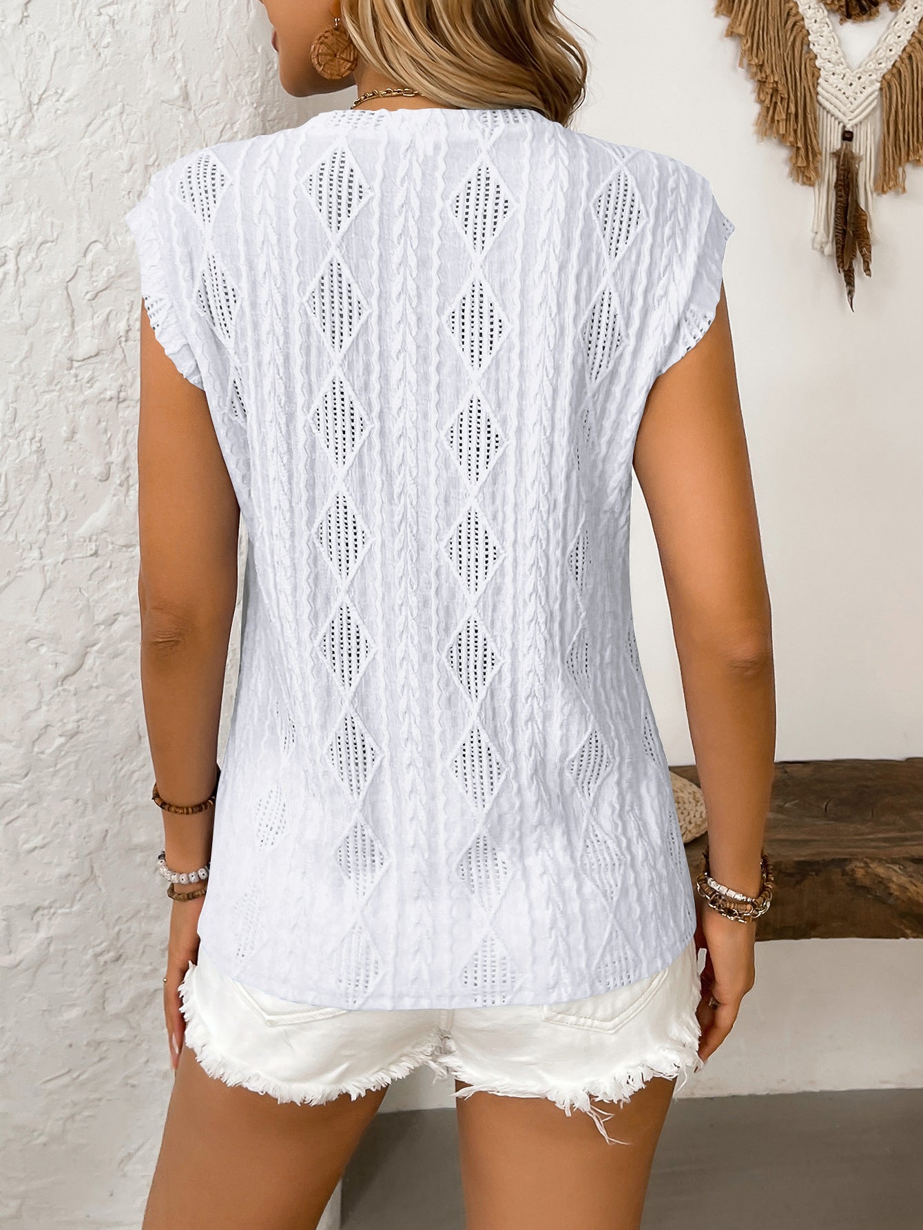 Women's Jacquard Sleeveless Top – Casual Summer Tank Blouse