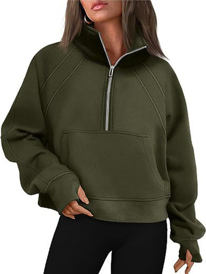 Women's Oversized Half Zip Pullover Sweatshirt Pocket
