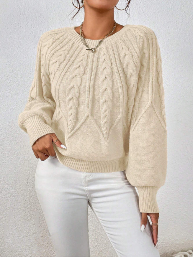 Women's Cable Knit Crewneck Sweater Oversized Long Sleeve