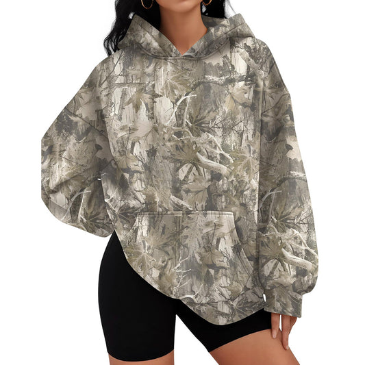 Camo Branch Print Oversized Hoodie for Women