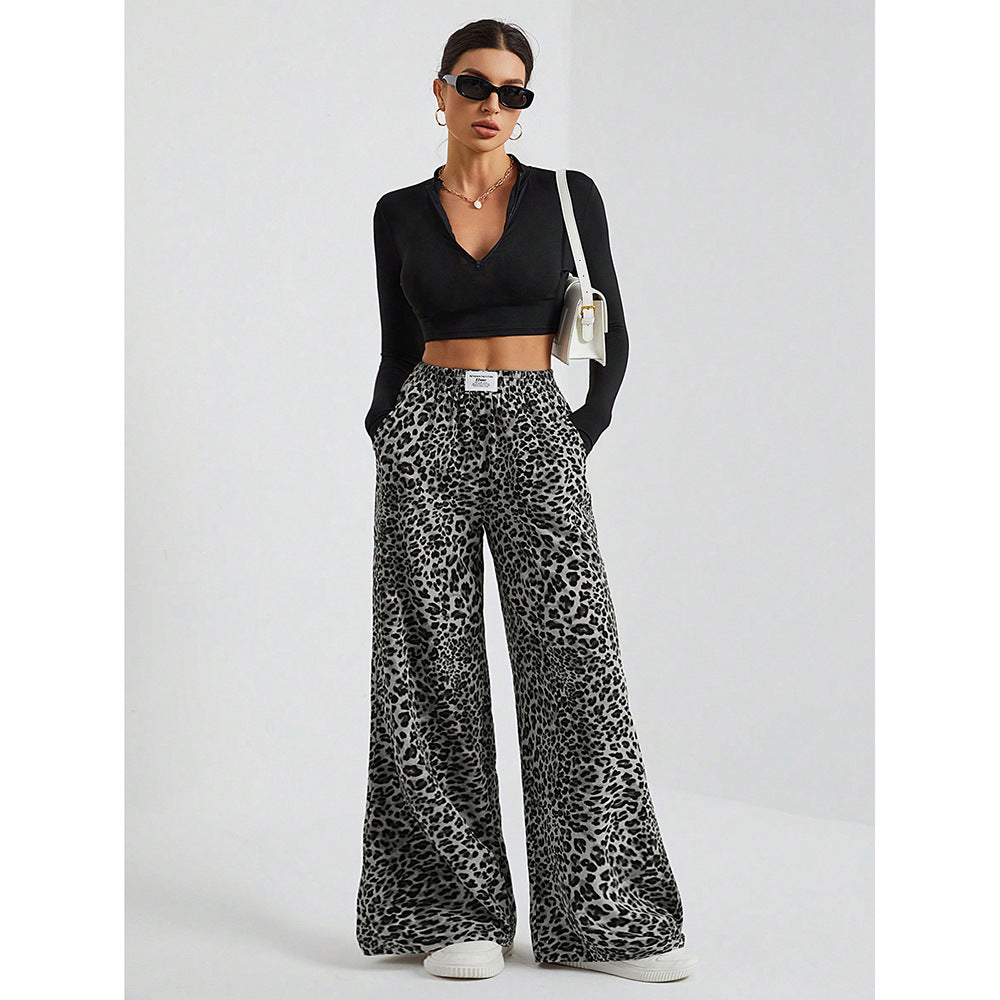 Tree Camo Wide Leg Pants High Waist Drawstring