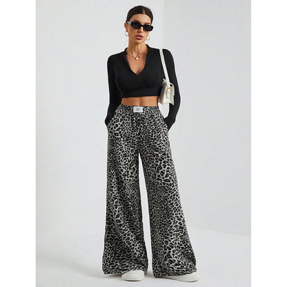 Tree Camo Wide Leg Pants High Waist Drawstring