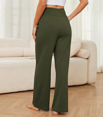Womens High Waisted Wide Leg Yoga Pants Butt Lift Pockets