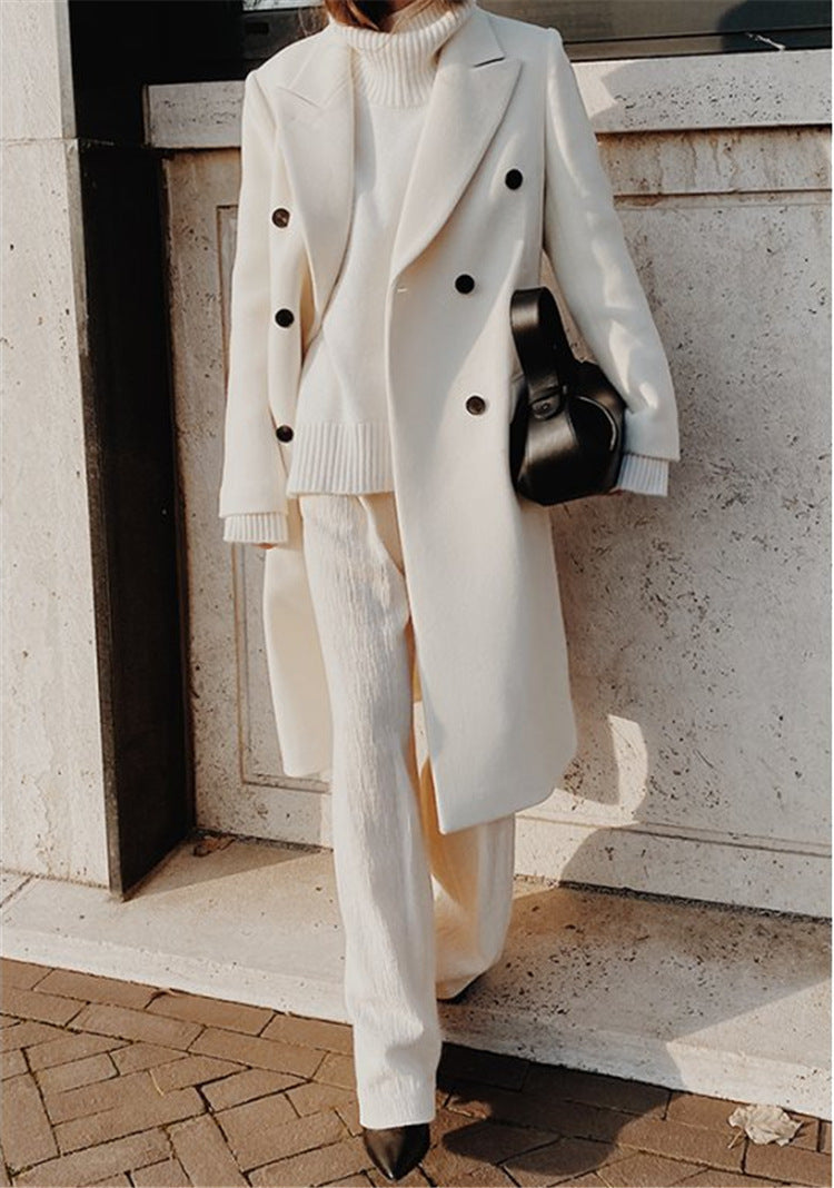 Women's Oversized Double Breasted Long Wool Blend Coat