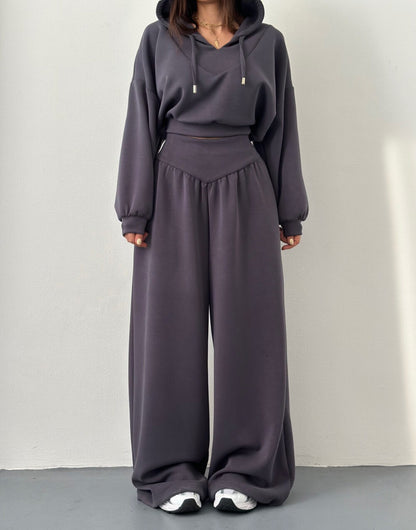 Women's V Neck Hoodie Wide Leg Sweatpants Lounge Set