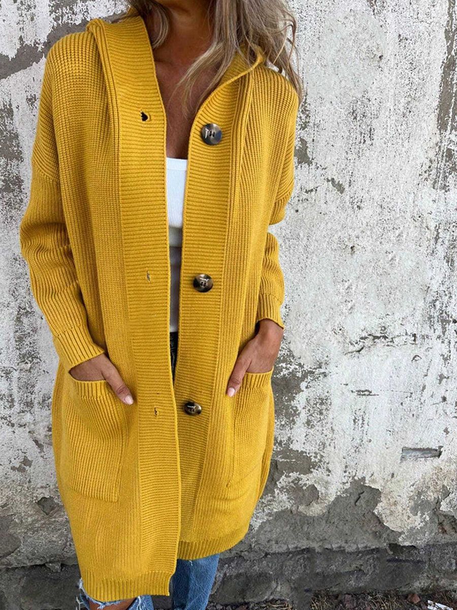 Long Hooded Cardigan Button Down Sweater with Pockets
