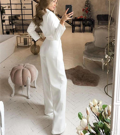 Women's Long Sleeve Blazer Jumpsuit Wide Leg Workwear