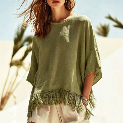 Women's Fringe Batwing Sleeve Oversized Casual Top