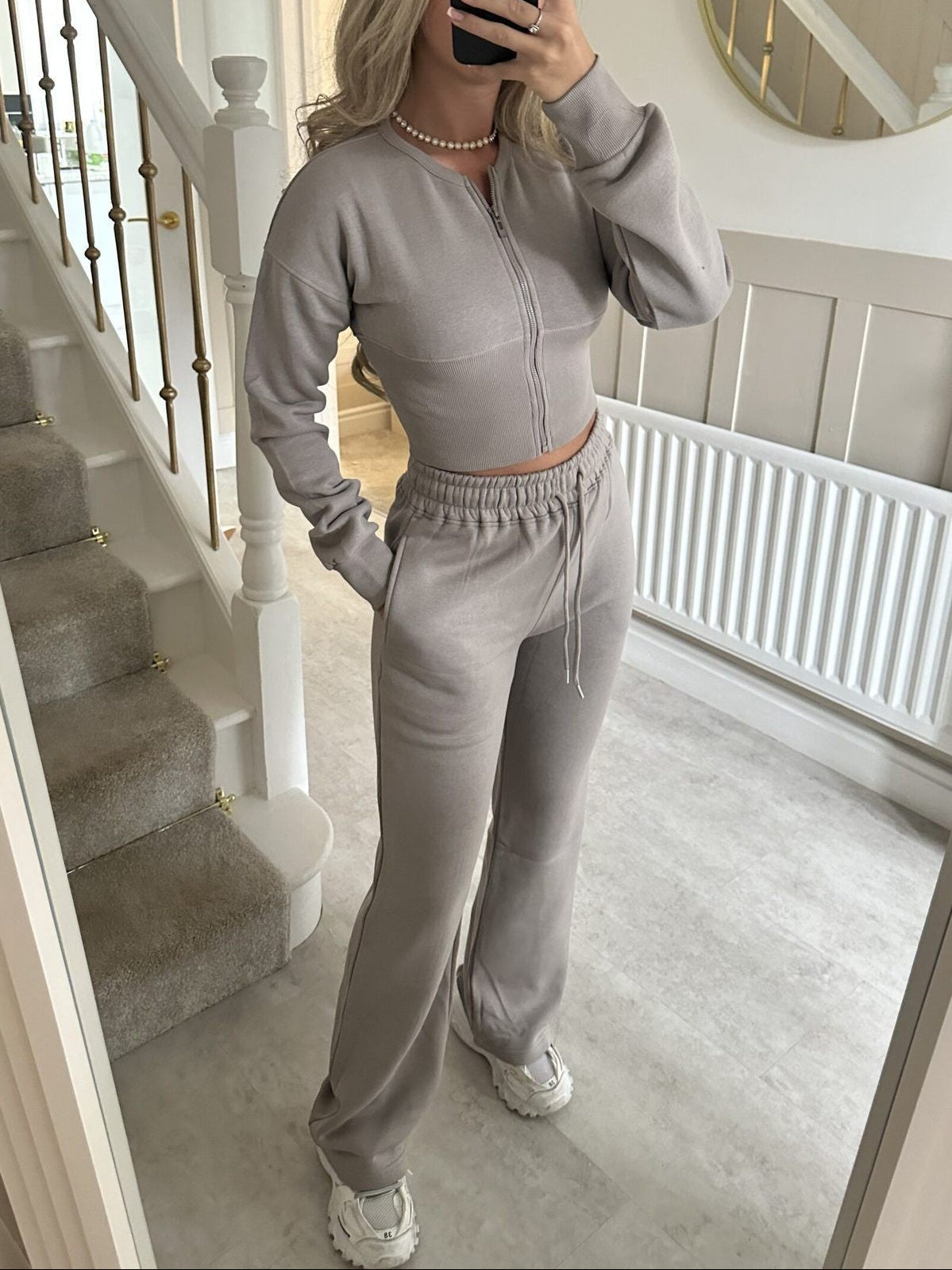 Women's 2 Piece Lounge Set Zip Up Jacket Wide Leg Pants