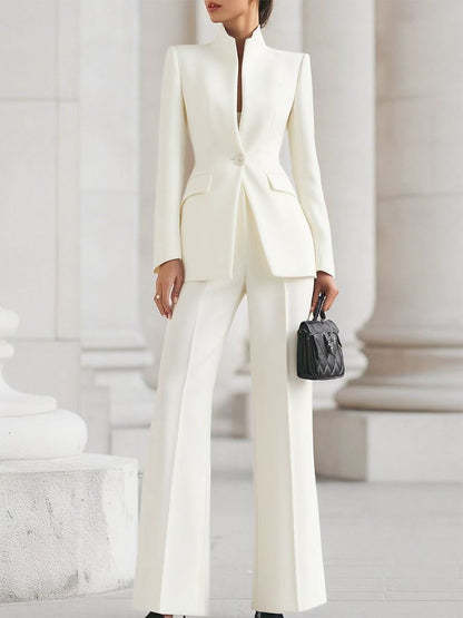 Women's 2 Piece Blazer Wide Leg Pants Suit Set