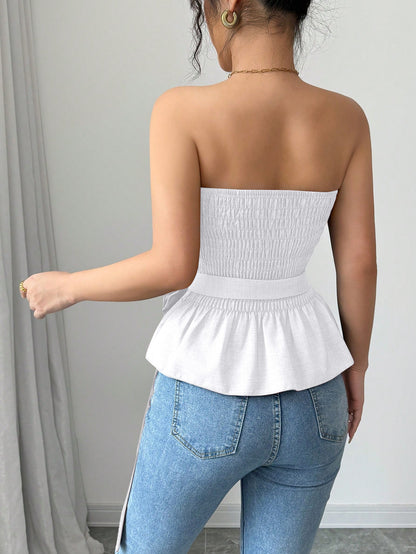French Style Bandeau Top with Ruffle Hem and Rose
