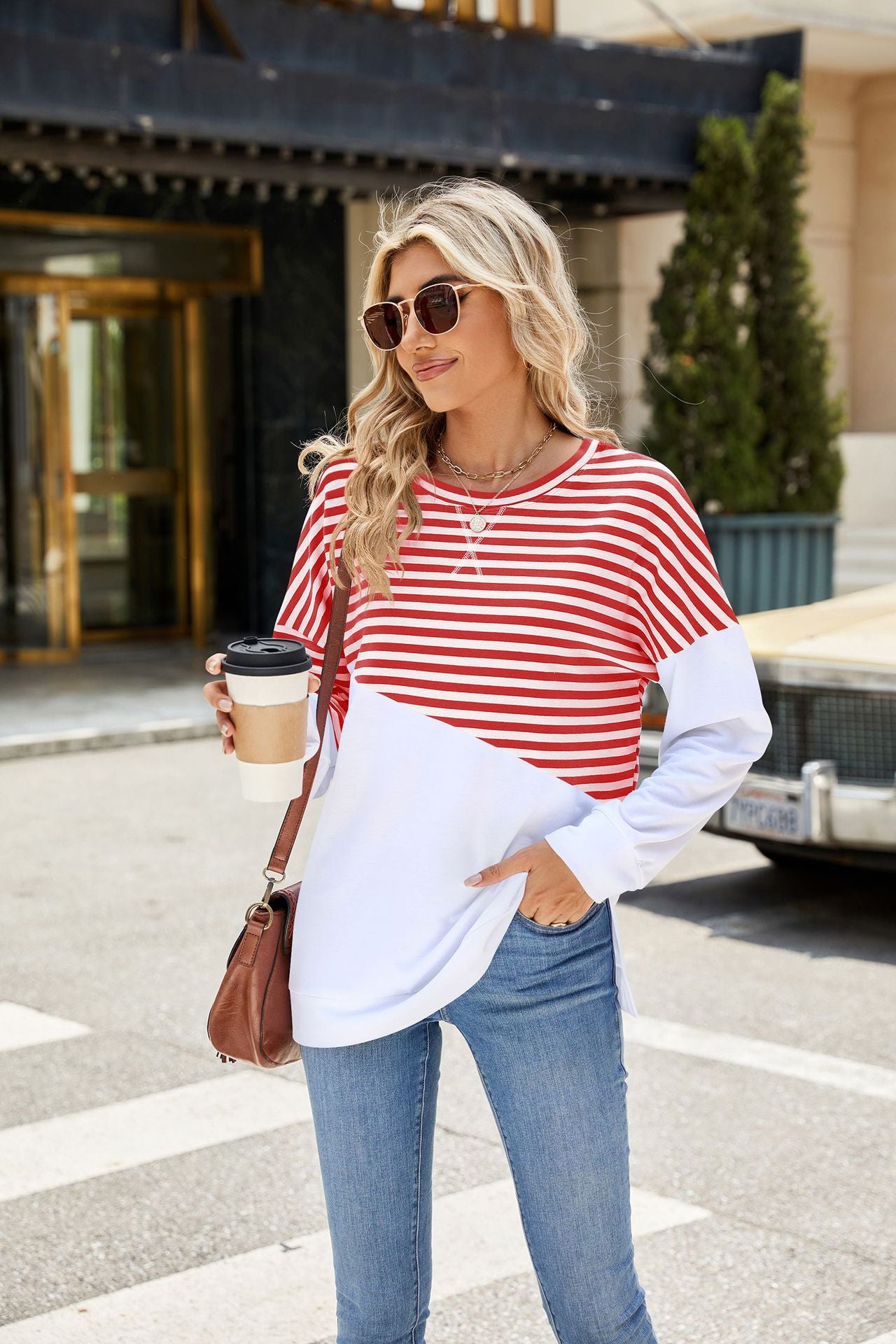 Women's Colorblock Striped Crewneck Sweatshirt Oversized