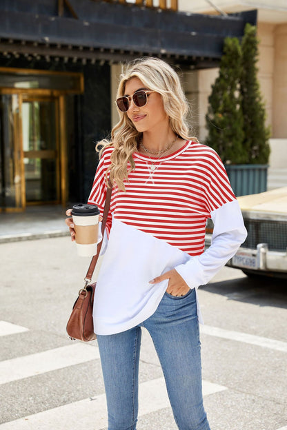Women's Colorblock Striped Crewneck Sweatshirt Oversized