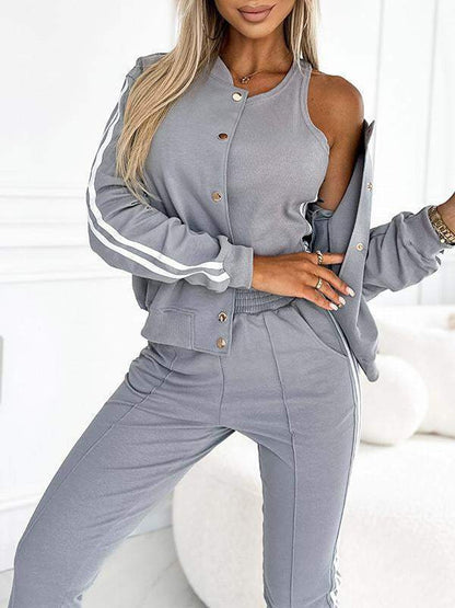 Women 3 Piece Tracksuit Jacket Vest Pants Set