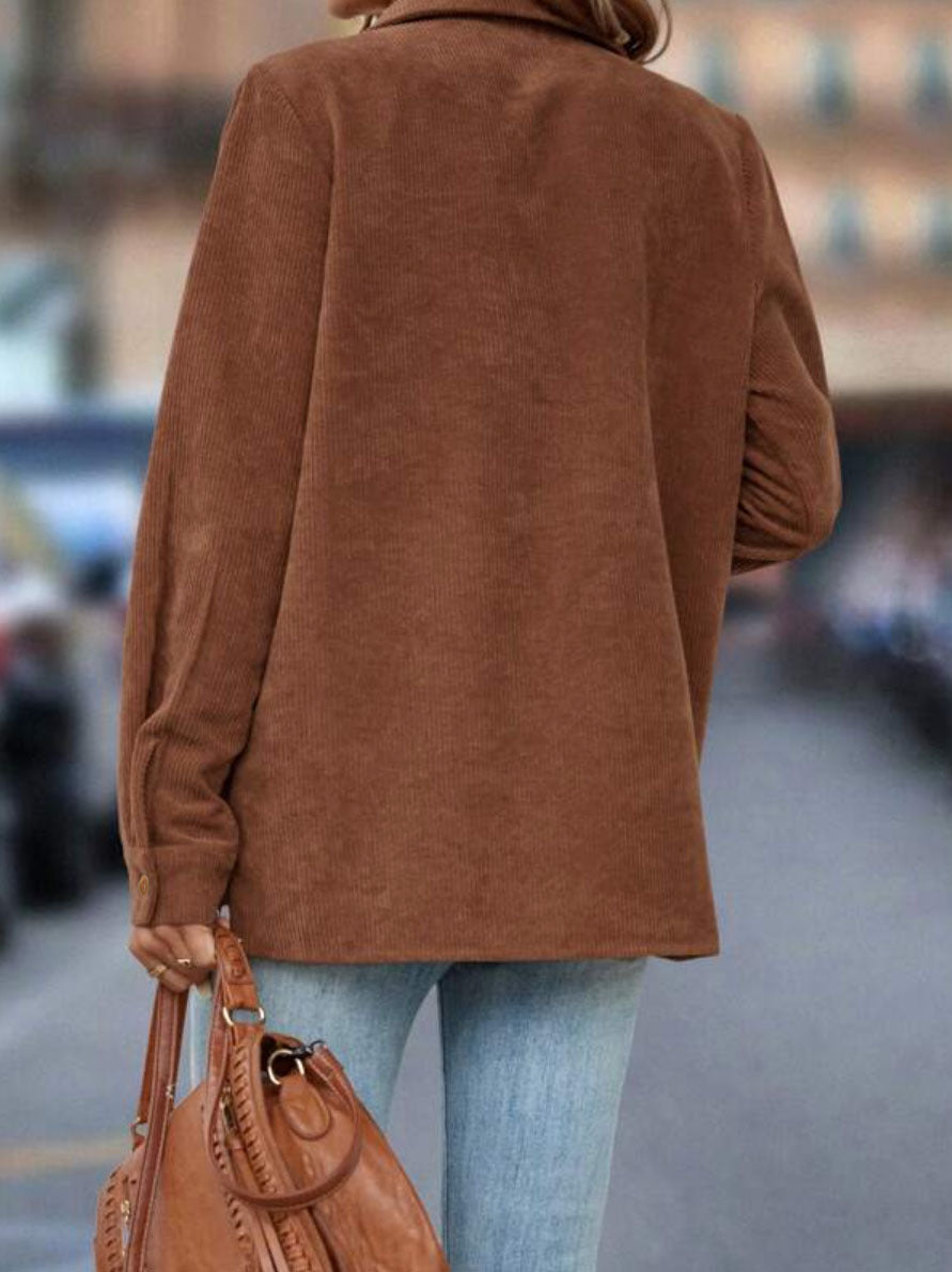 Women's Corduroy Shacket Studded Button Down Jacket