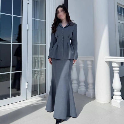 Women's 2 Piece Blazer Maxi Skirt Set Workwear