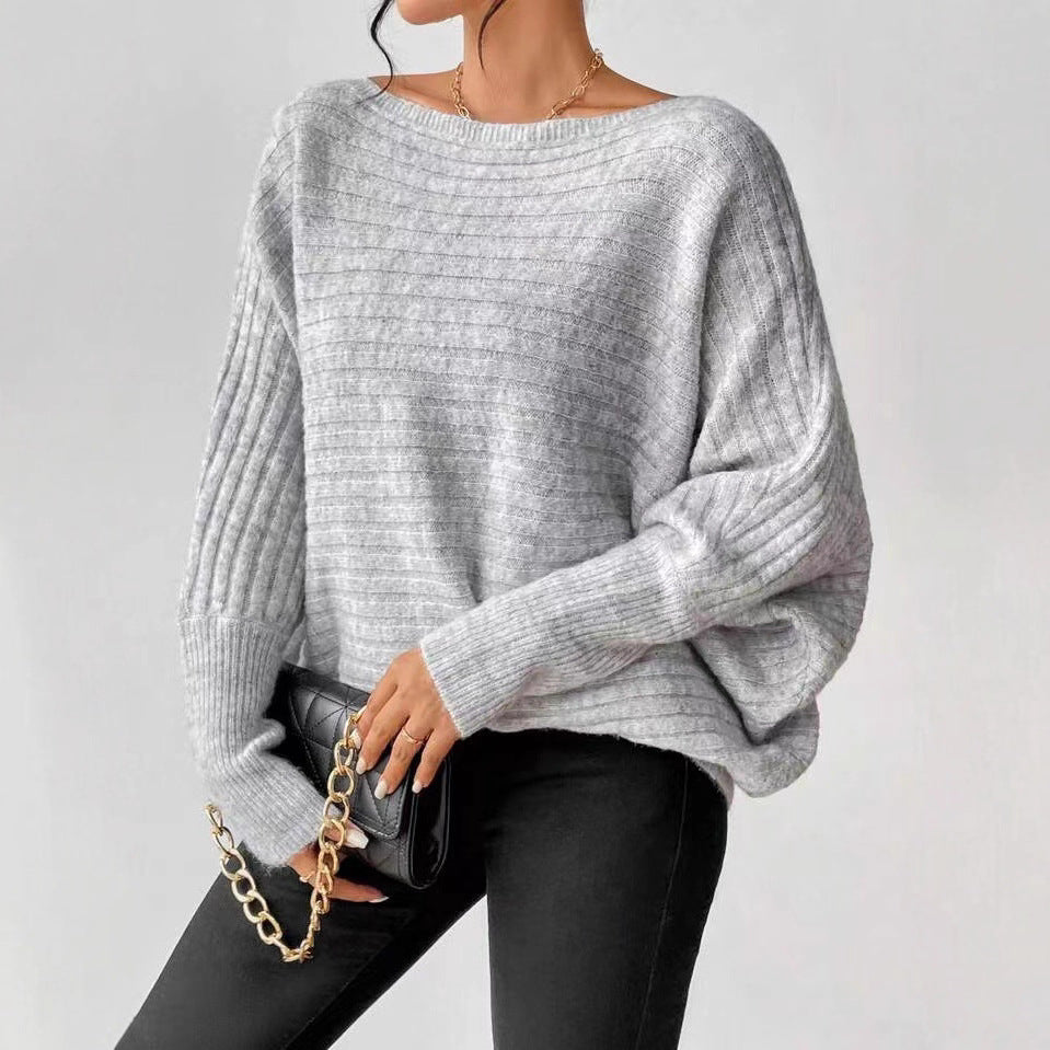 Women's Cozy Oversized Batwing Boat Neck Sweater
