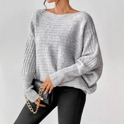 Women's Cozy Oversized Batwing Boat Neck Sweater