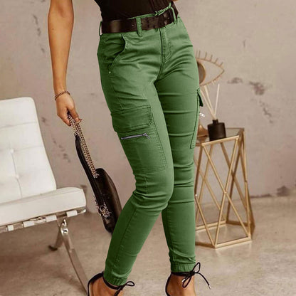 Women's Skinny Cargo Joggers Mid-Rise Cotton Pants