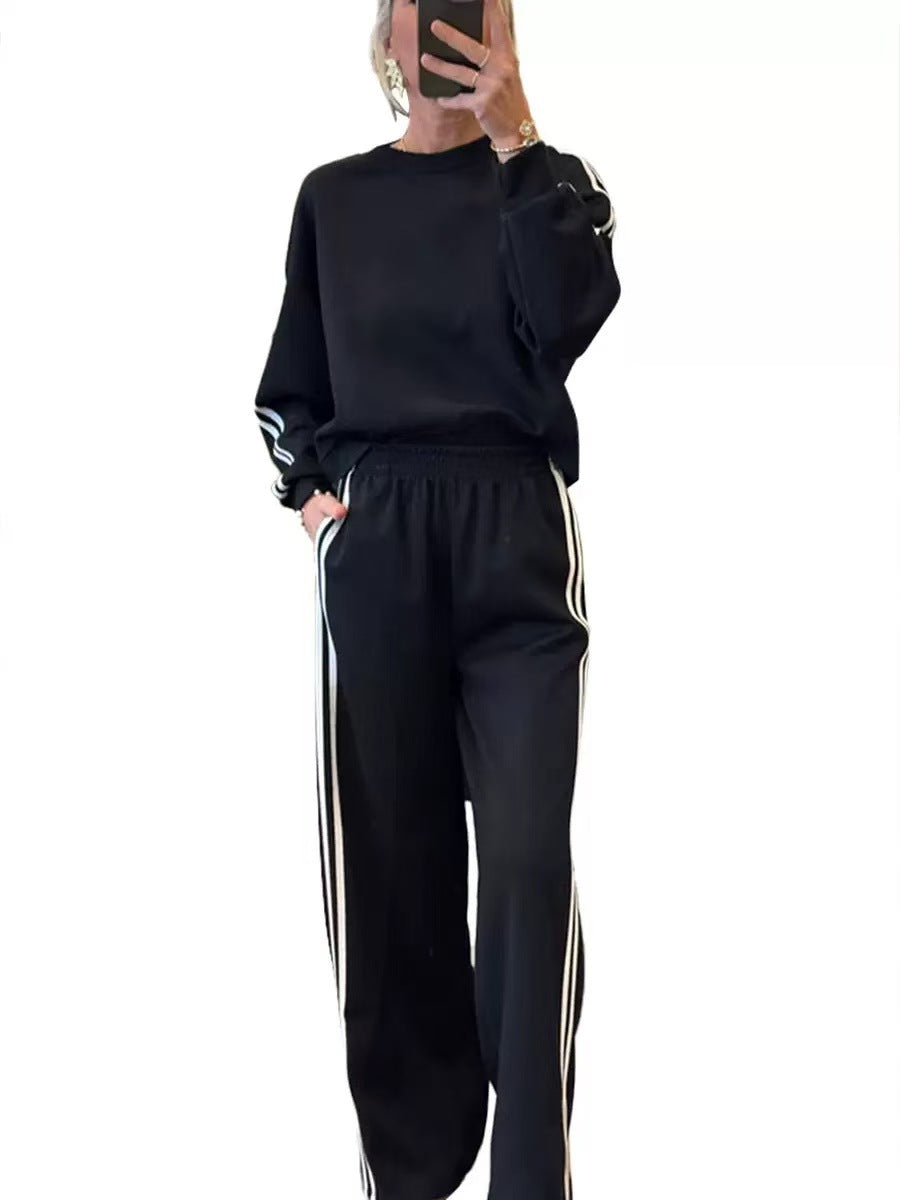 Womens Two Piece Side Stripe Sweatshirt Pants Set