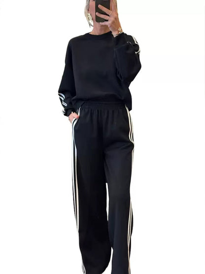 Womens Two Piece Side Stripe Sweatshirt Pants Set