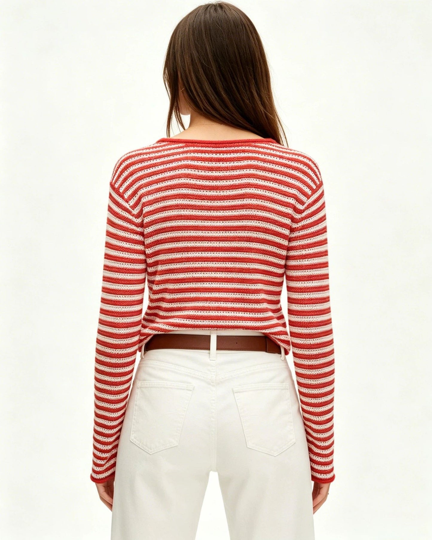 Striped Knit Sweater Round Neck Loose Pullover
