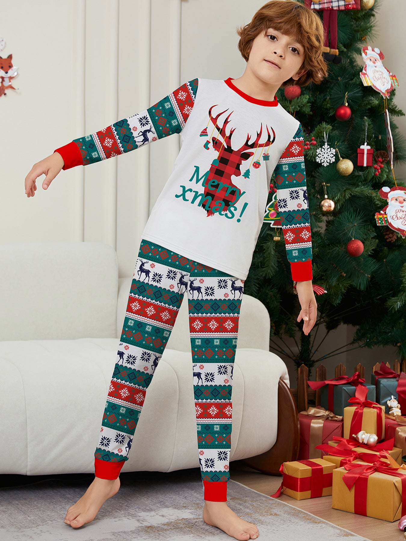 Snowflake Letter Striped Parent-child Dress Printed Christmas Pajamas