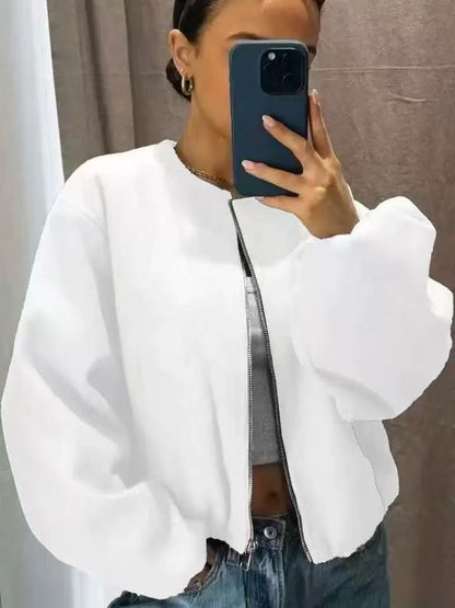 Women's Cropped Zip Up Bomber Jacket Soft Lightweight