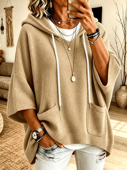 Women's Oversized Waffle Knit Hoodie Pullover