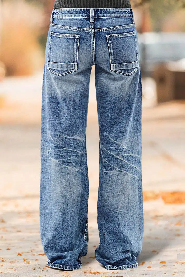 Women's Vintage Washed High Waist Wide Leg Denim Jeans