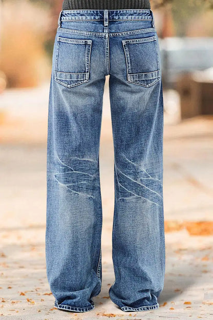 Women's Vintage Washed High Waist Wide Leg Denim Jeans