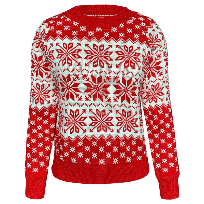 Women's Christmas Snowflake Sweater Crew Neck Long Sleeve