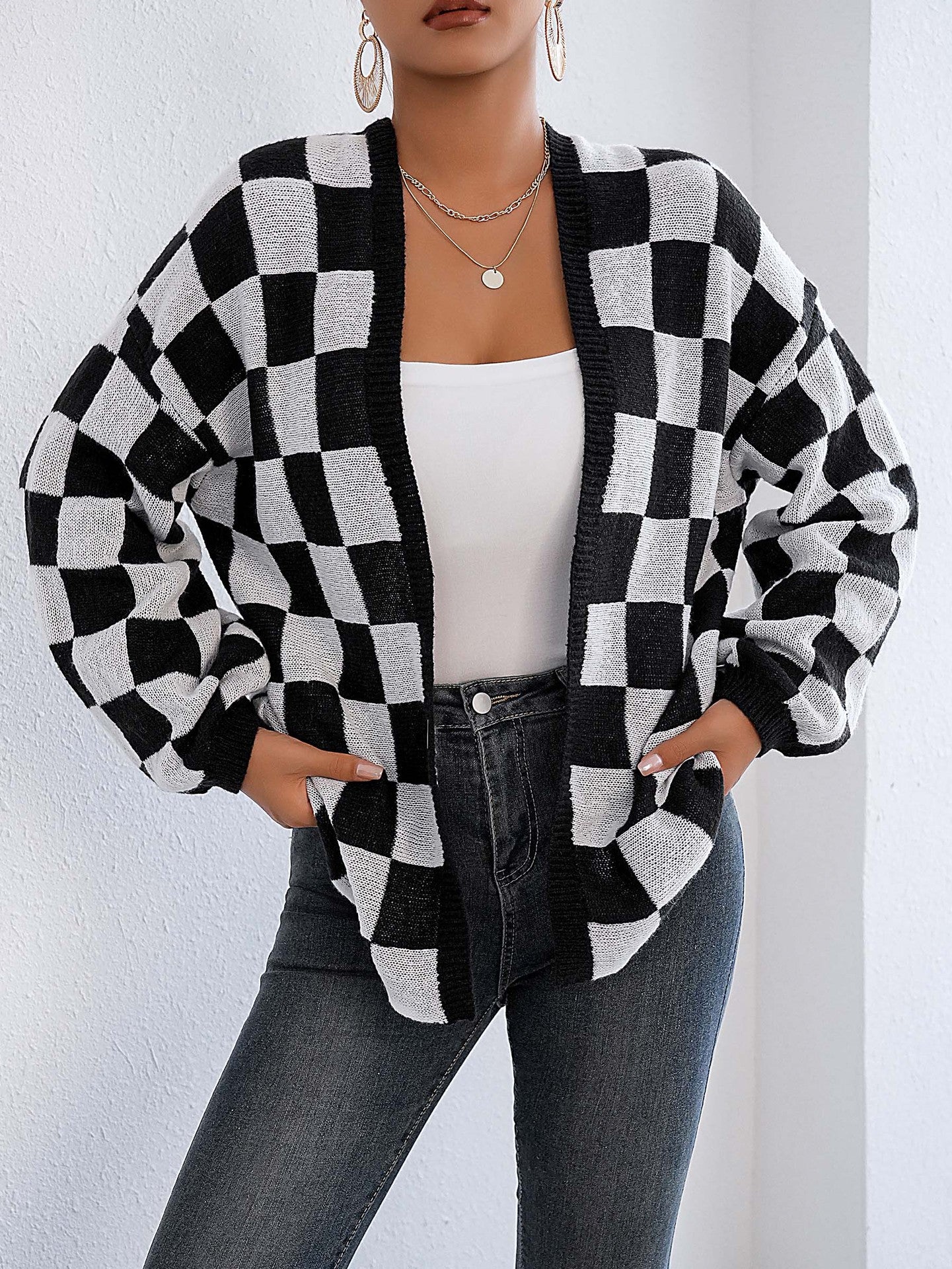 Plaid Colorblock Open Cardigan Sweater | Cozy Casual Layer