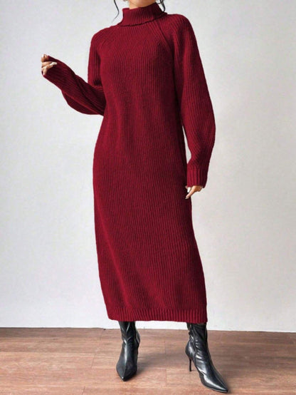 Women's Turtleneck Ribbed Sweater Dress Long Sleeve Maxi