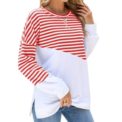 Women's Colorblock Striped Crewneck Sweatshirt Oversized