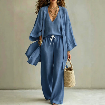Women's 3 Piece Matching Set Wide Leg Pants Cardigan