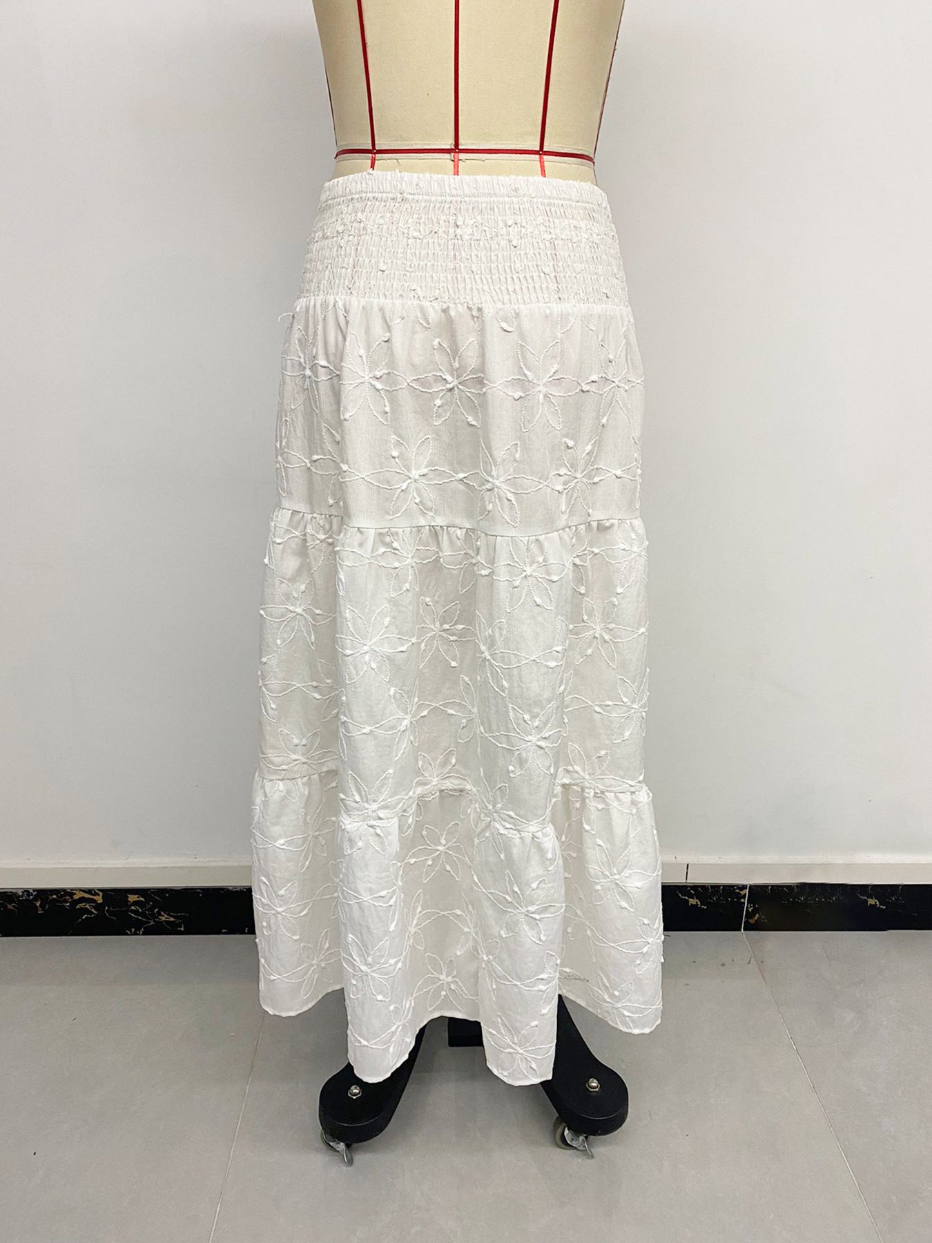 White Boho Maxi Skirt High Slit Embroidered Flowy Summer Vacation