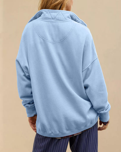 Half Snap Pullover Sweatshirt Oversized Long Sleeve