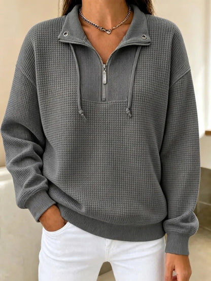 Women's Waffle Knit Half Zip Sweatshirt Oversized Casual