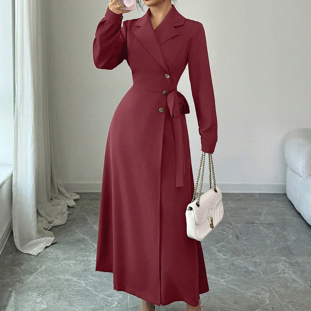 Women Tie Waist Blazer Dress Long Sleeve Midi Elegant