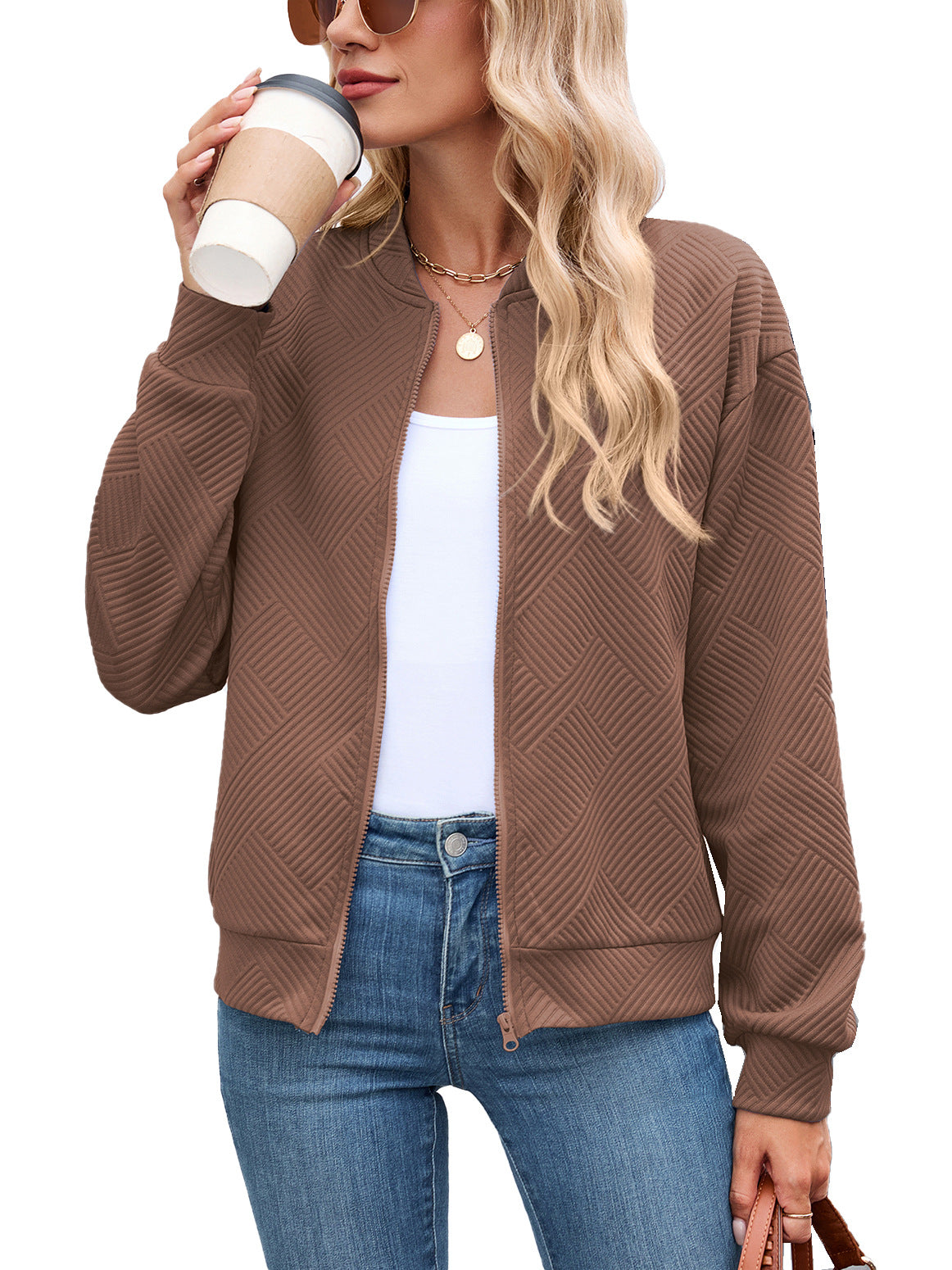 Women's Quilted Zip-Up Bomber Jacket Lightweight Casual