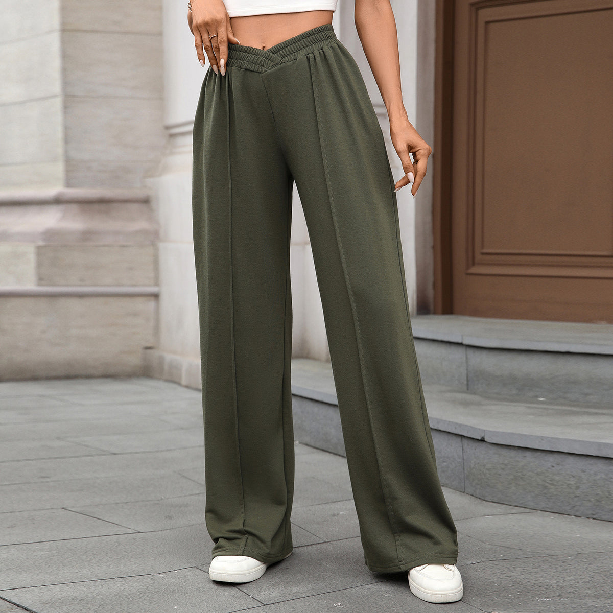 Women's Elastic Waist Wide Leg Pants Casual Loose Fit
